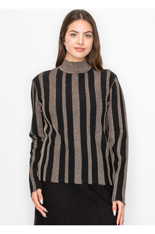 Metallic Stripe Mock Neck Top