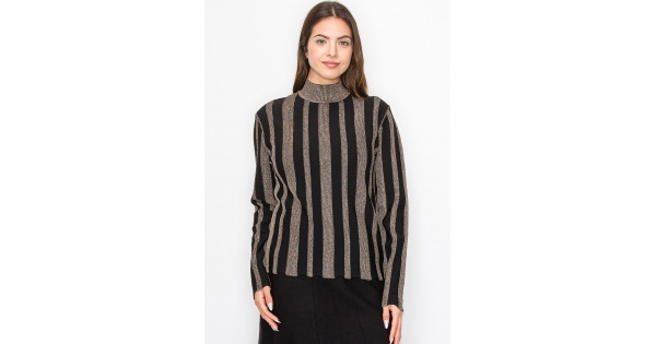 Metallic Stripe Mock Neck Top | Modest Women Clothing - YAL