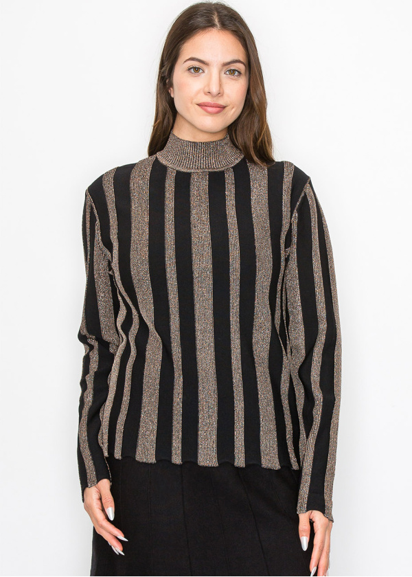 Metallic Stripe Mock Neck Top