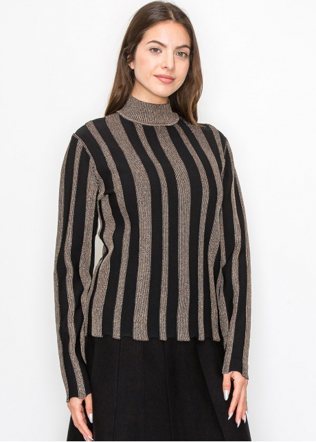 Metallic Stripe Mock Neck Top