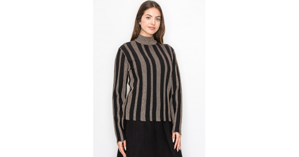 Metallic Stripe Mock Neck Top | Modest Women Clothing - YAL