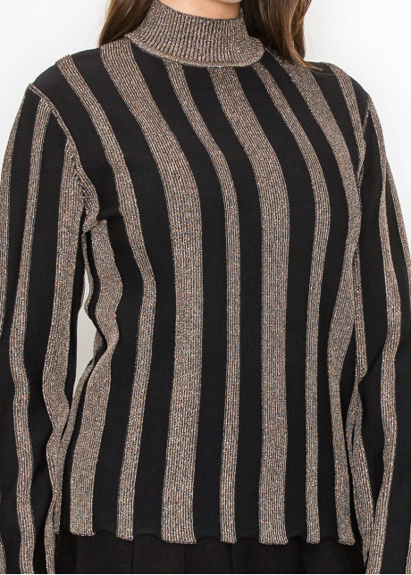 Metallic Stripe Mock Neck Top