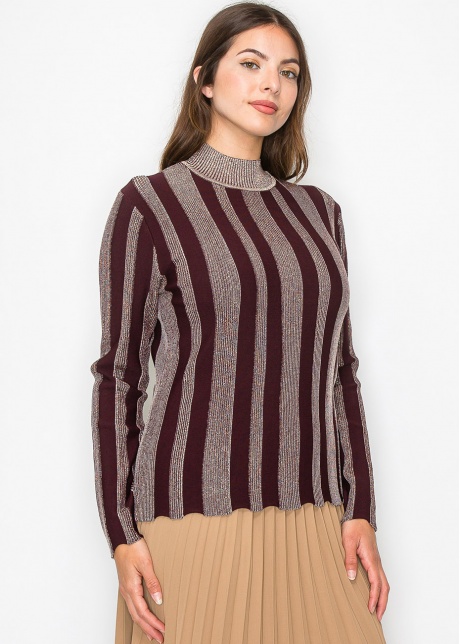 Burgundy Glow Stripe Knit Sweater