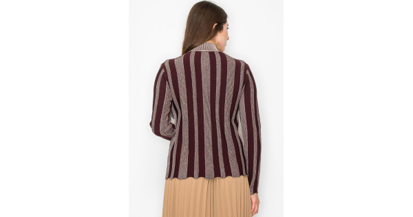 Burgundy Glow Stripe Knit Sweater Modest Women Clothing YAL