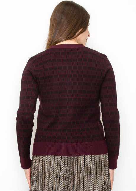 Burgundy and Black Check Knit Cardigan