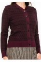 Burgundy and Black Check Knit Cardigan