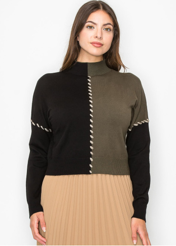 Olive-Black Colorblock Sweater