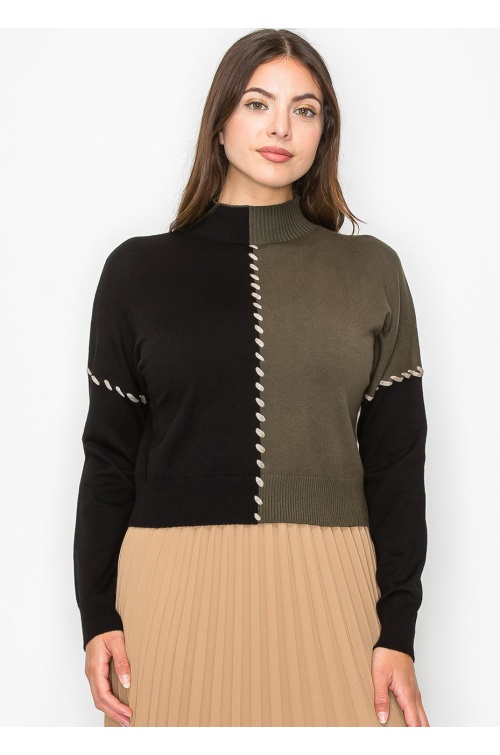 Olive-Black Colorblock Sweater