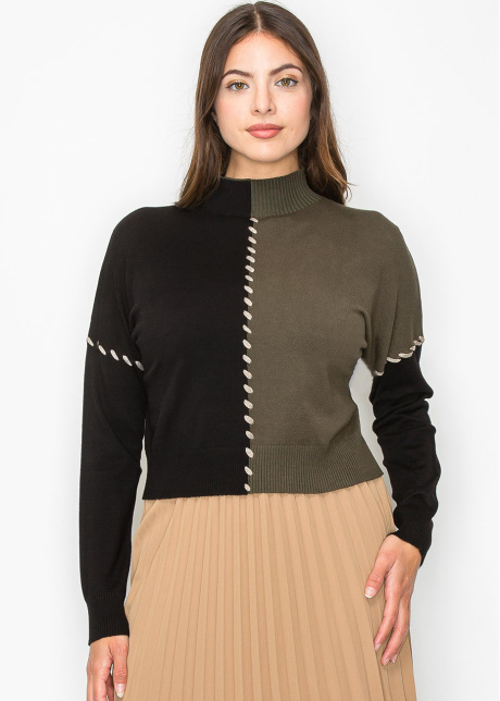 Olive-Black Colorblock Sweater