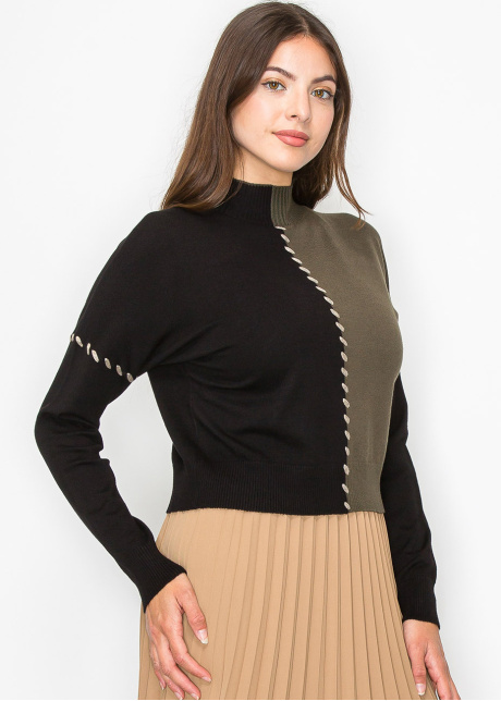 Olive-Black Colorblock Sweater