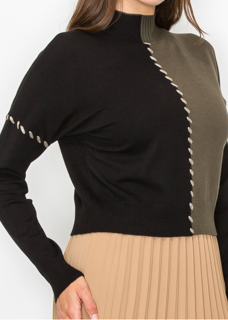 Olive-Black Colorblock Sweater