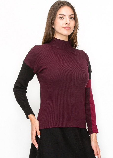 Burgundy Sweater with Color Block Sleeves