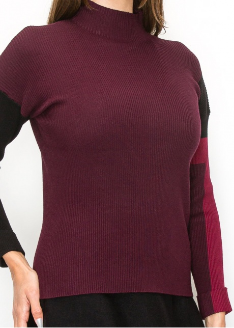 Burgundy Sweater with Color Block Sleeves