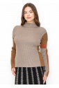 Taupe Ribbed Sweater with Warm Accents