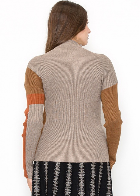Taupe Ribbed Sweater with Warm Accents