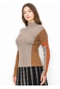 Taupe Ribbed Sweater with Warm Accents