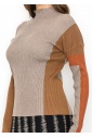 Taupe Ribbed Sweater with Warm Accents