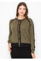 Olive and Black Trim Buttoned Cardigan