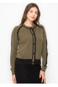 Olive and Black Trim Buttoned Cardigan