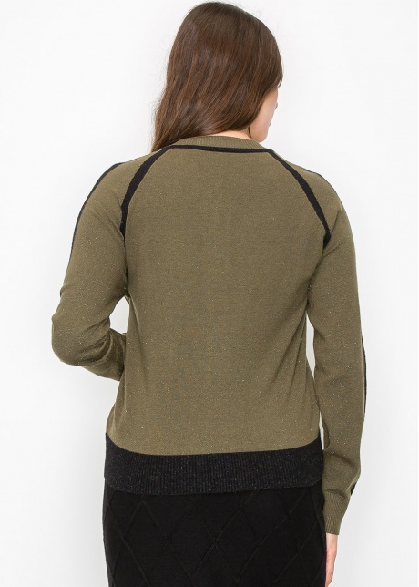 Olive and Black Trim Buttoned Cardigan
