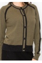 Olive and Black Trim Buttoned Cardigan