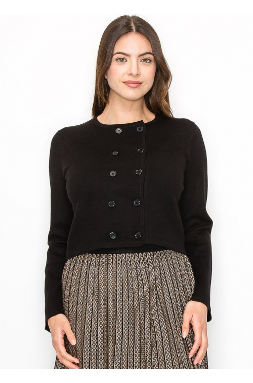 Black Double-Breasted Button Cardigan