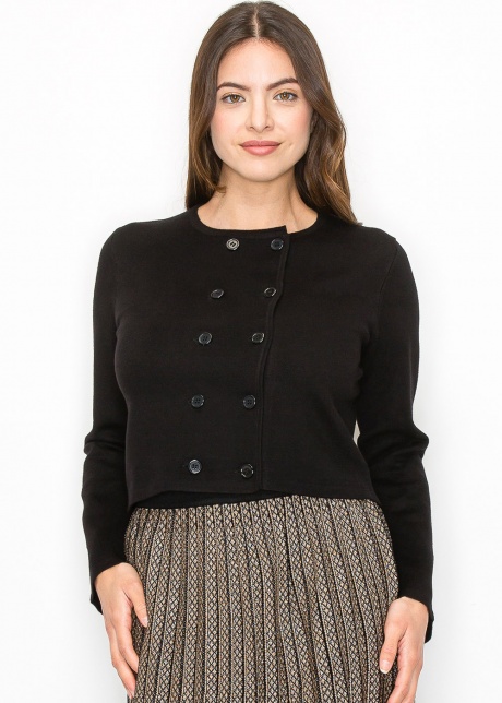 Black Double-Breasted Button Cardigan