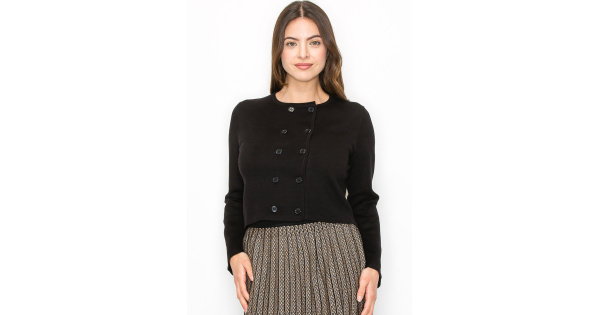 Black Double-Breasted Button Cardigan | Modest Women Clothing