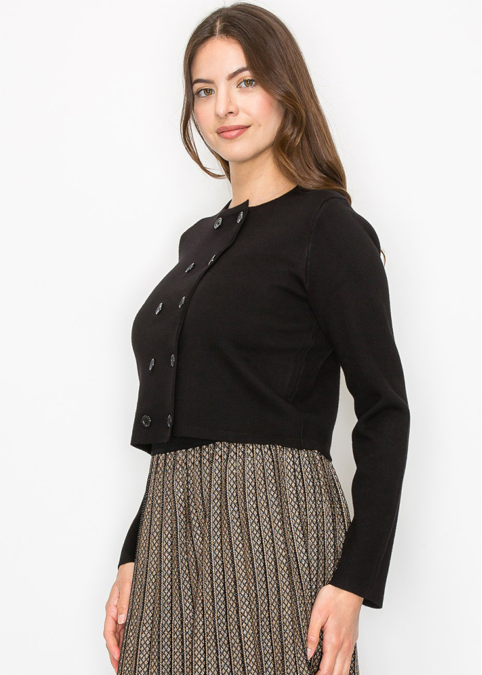 Black Double-Breasted Button Cardigan