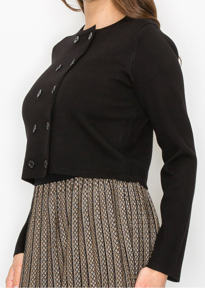 Black Double-Breasted Button Cardigan