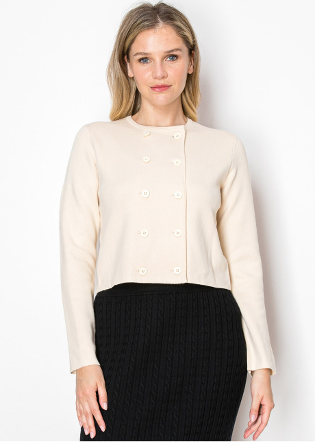 Cream Double-Breasted Button Cardigan