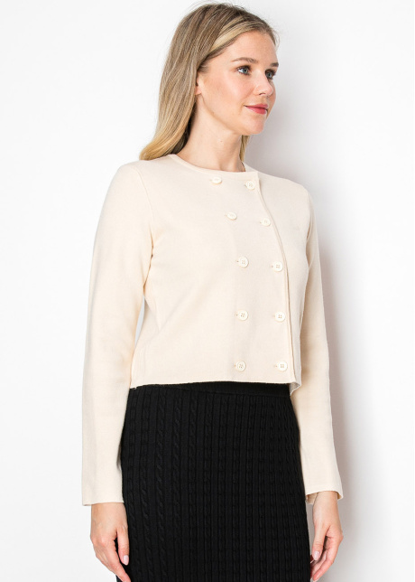 Cream Double-Breasted Button Cardigan