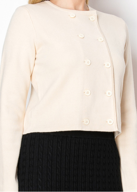 Cream Double-Breasted Button Cardigan
