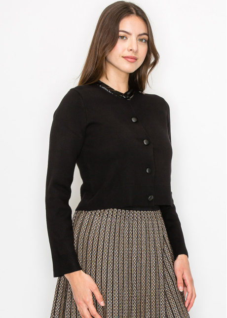 Black Knit Cardigan with Elegant Collar