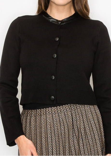 Black Knit Cardigan with Elegant Collar