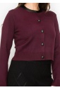 Burgundy Knit Cardigan with Elegant Collar Accent