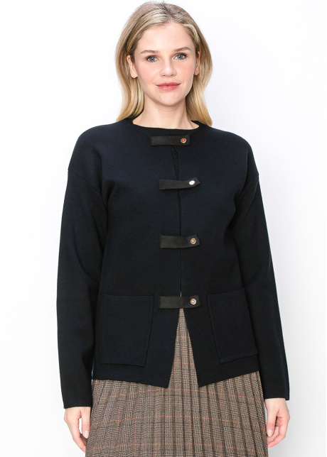 Soft Black Cardigan with Toggles and Pockets