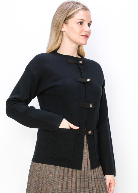 Soft Black Cardigan with Toggles and Pockets