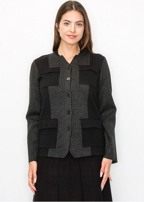 Grey Knit Cardigan with Modern Pocket Details