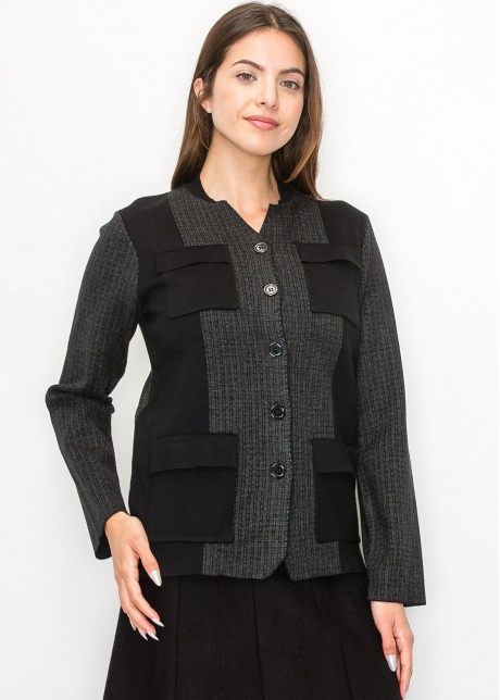 Grey Knit Cardigan with Modern Pocket Details