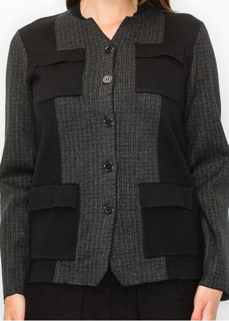 Grey Knit Cardigan with Modern Pocket Details