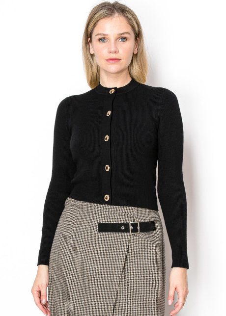 Sleek Black Cardigan with Gold Buttons