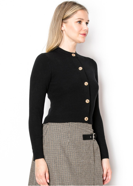 Sleek Black Cardigan with Gold Buttons