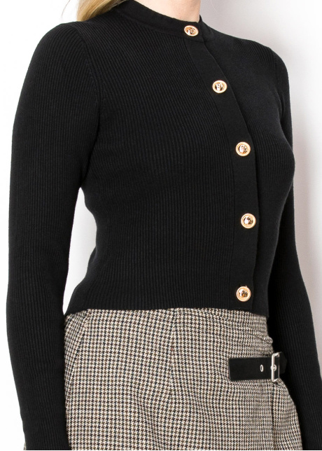 Sleek Black Cardigan with Gold Buttons