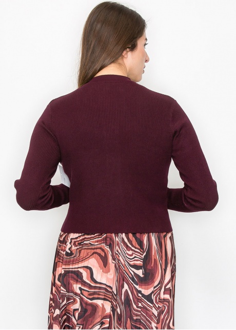 Burgundy Gold-Button Ribbed Cardigan