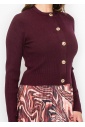 Burgundy Gold-Button Ribbed Cardigan