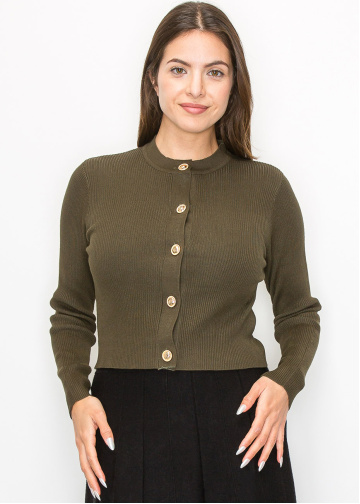 Olive Green Ribbed Knit Cardigan