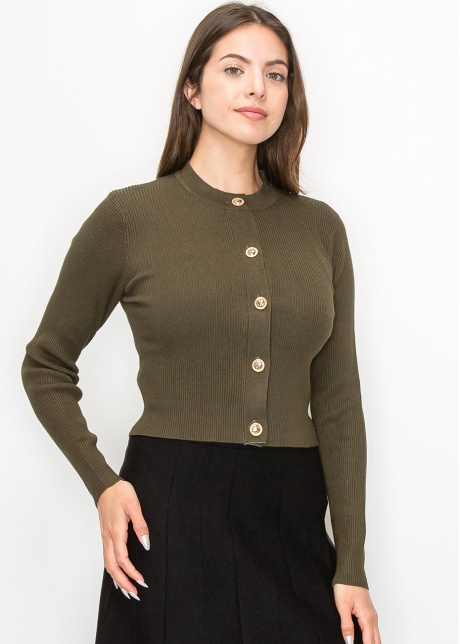 Olive Green Ribbed Knit Cardigan