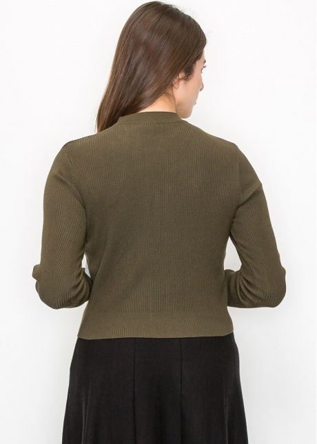 Olive Green Ribbed Knit Cardigan