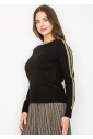 Black Sweater with Olive Stripe Detail